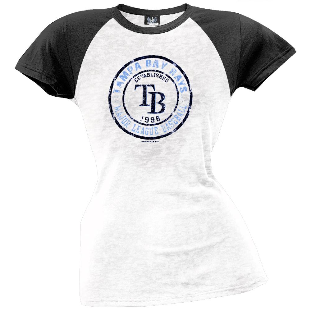 Tampa Bay Rays - Juniors Raglan Burnout T-Shirt Juniors T-Shirts Tampa Bay Devil Rays LG White 