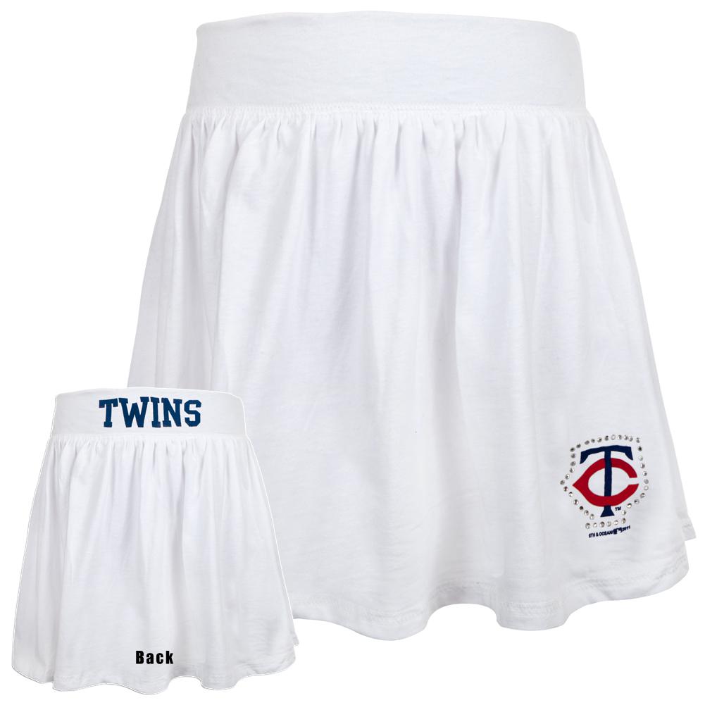 Minnesota Twins - Rhinestone Logo Girls Youth Athletic Skort Youth Skirts Minnesota Twins 10 White 