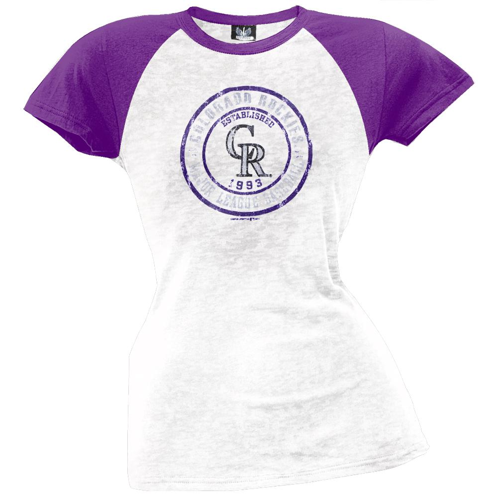 Colorado Rockies - Juniors Raglan Burnout T-Shirt Juniors T-Shirts Colorado Rockies LG White 