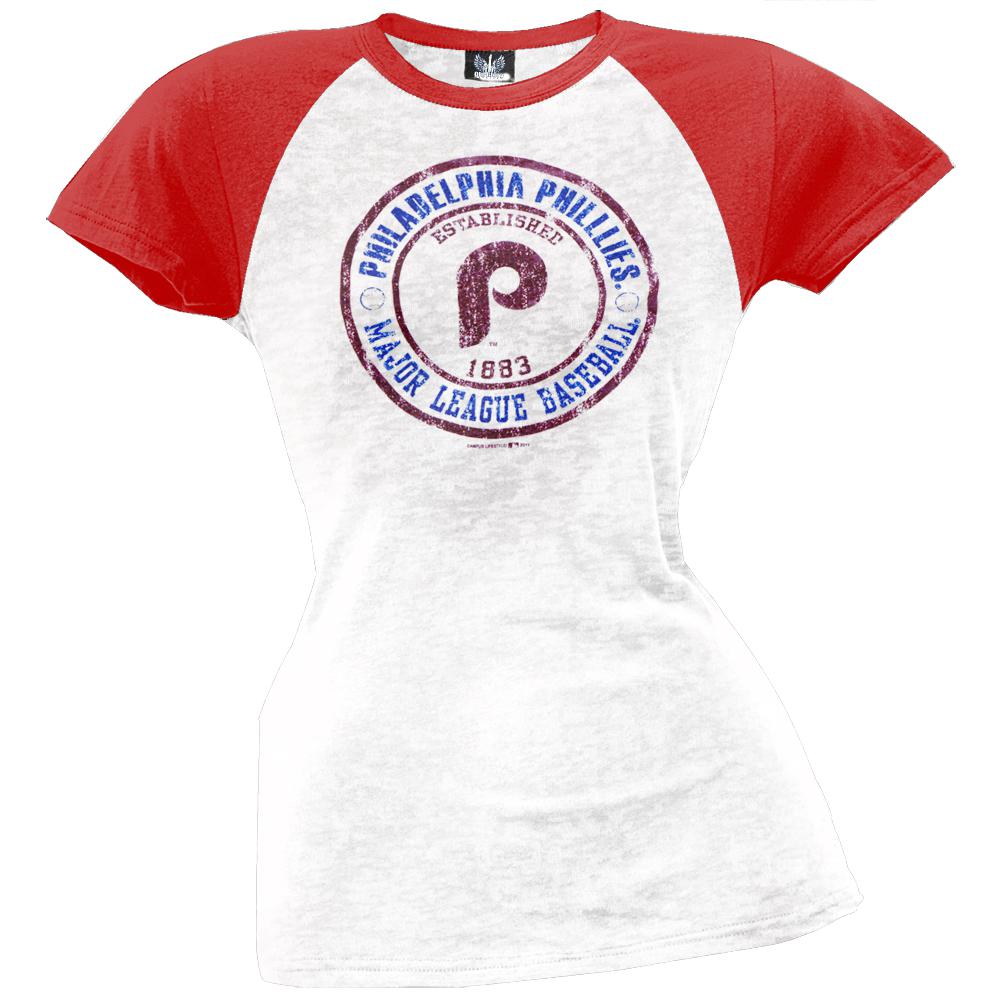 Philadelphia Phillies - Juniors Raglan Burnout T-Shirt Juniors T-Shirts Philadelphia Phillies LG White 