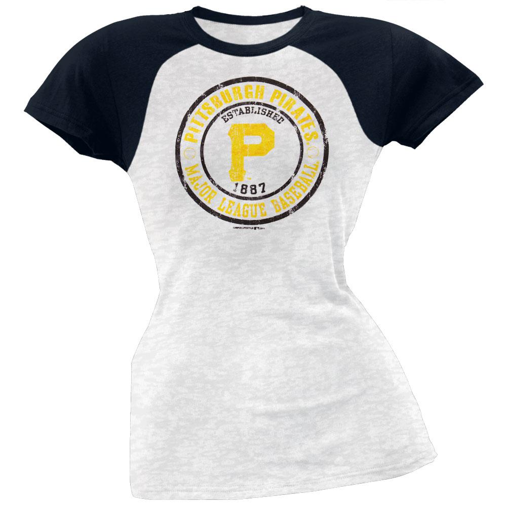 Pittsburgh Pirates - Juniors Raglan Burnout T-Shirt Juniors T-Shirts Pittsburgh Pirates MD White 