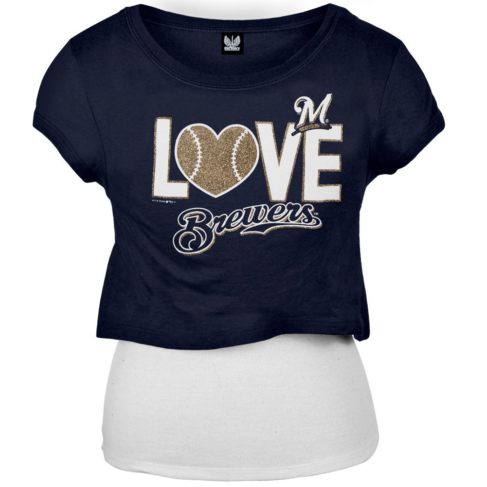 Milwaukee Brewers - Glitter Love Girls Juvy T-Shirt w/Tank Juvenile T-Shirts Milwaukee Brewers J7 Blue 