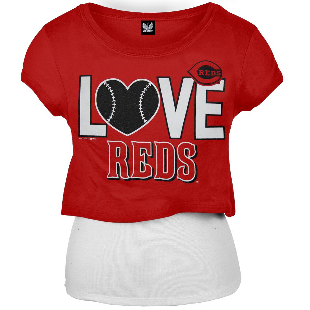 Cincinnati Reds - Glitter Love Girls Juvy T-Shirt w/Tank Juvenile T-Shirts Cincinnati Reds J6 Red 