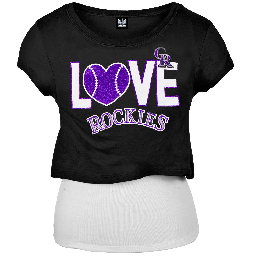 Colorado Rockies - Glitter Love Girls Juvy T-Shirt w/Tank Juvenile T-Shirts Colorado Rockies J6 Black 