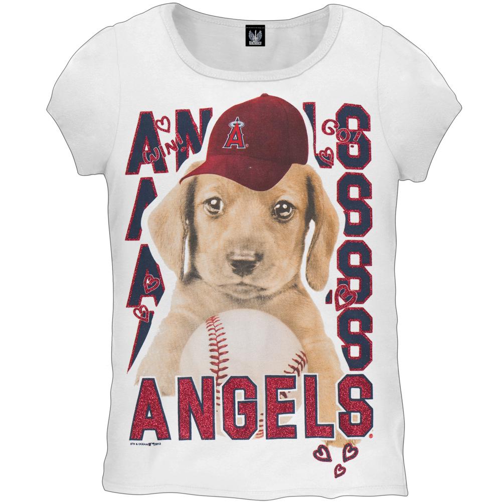Los Angeles Angels - Puppy Dog Girls Juvy T-Shirt Juvenile T-Shirts Los Angeles Angels of Anaheim J7 White 