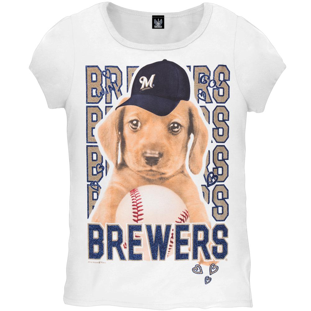 Milwaukee Brewers - Puppy Dog White Girls Juvy T-Shirt Juvenile T-Shirts Milwaukee Brewers J6 White 