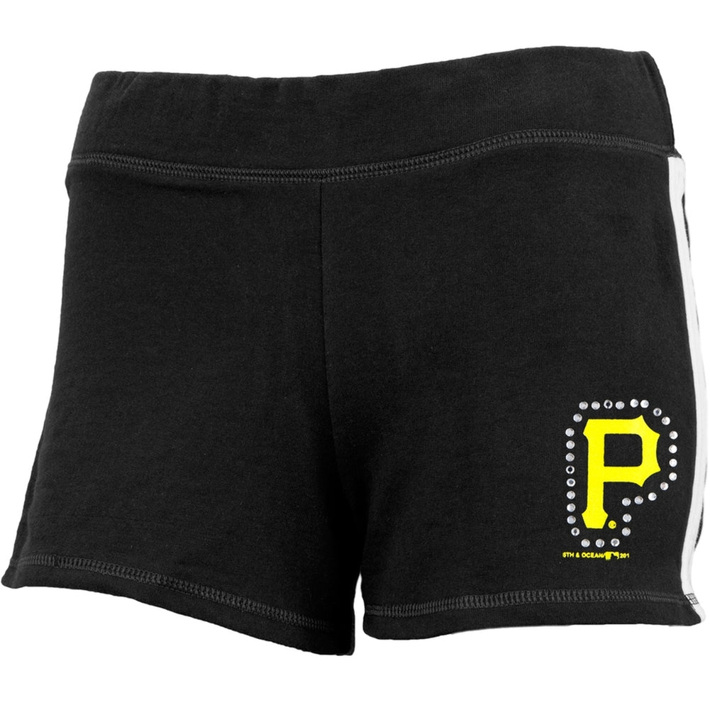 Pittsburgh Pirates - Rhinestone Logo Girls Juvy Athletic Shorts Juvenile Shorts Pittsburgh Pirates J6 Black 