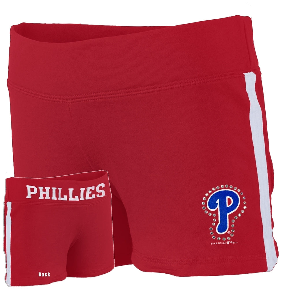 Philadelphia Phillies - Rhinestone Logo Girls Juvy Athletic Shorts Juvenile Shorts Philadelphia Phillies J7 Red 