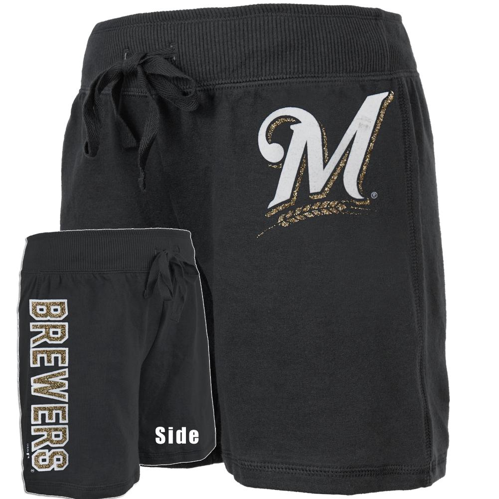 Milwaukee Brewers Glitter Logo Girls Juvy Drawstring Shorts Old Glory