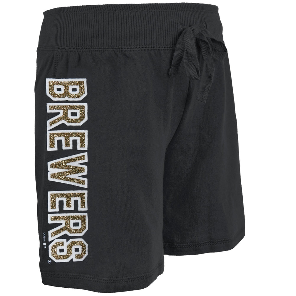 Milwaukee Brewers - Glitter Logo Girls Youth Drawstring Shorts Youth Shorts Milwaukee Brewers   