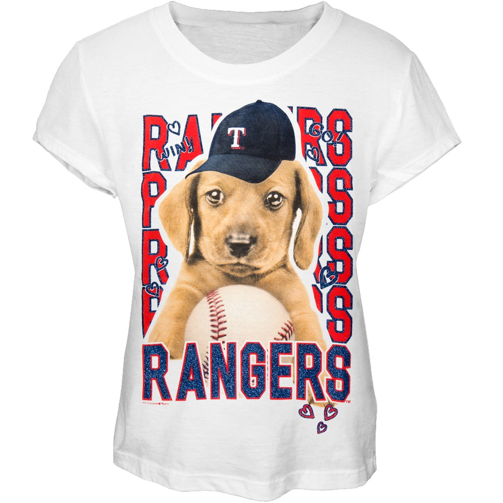 Texas Rangers - Puppy Dog White Girls Juvy T-Shirt Juvenile T-Shirts Texas Rangers J7 White 