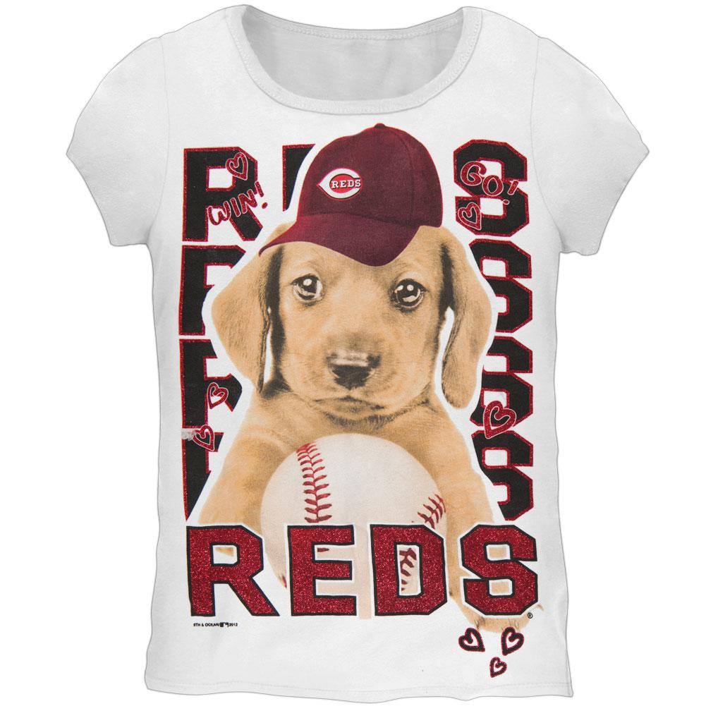 Cincinnati Reds - Puppy Dog Girls Youth T-Shirt Youth T-Shirts Cincinnati Reds 16Y White 