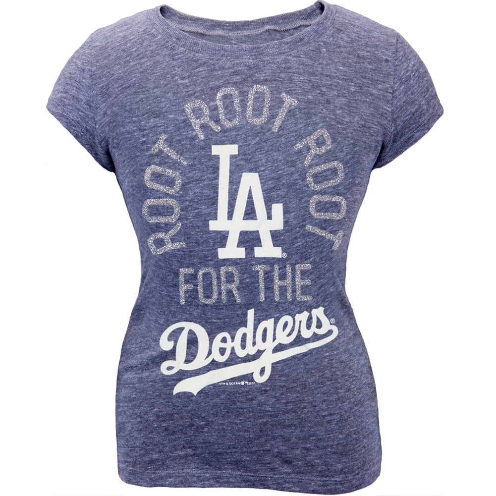 Los Angeles Dodgers - Glitter Root Girls Juvy T-Shirt Juvenile T-Shirts Los Angeles Dodgers J6 Blue 