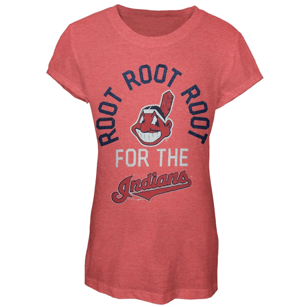 Cleveland Indians - Glitter Root Girls Youth T-Shirt Youth T-Shirts Cleveland Indians 20Y Red 