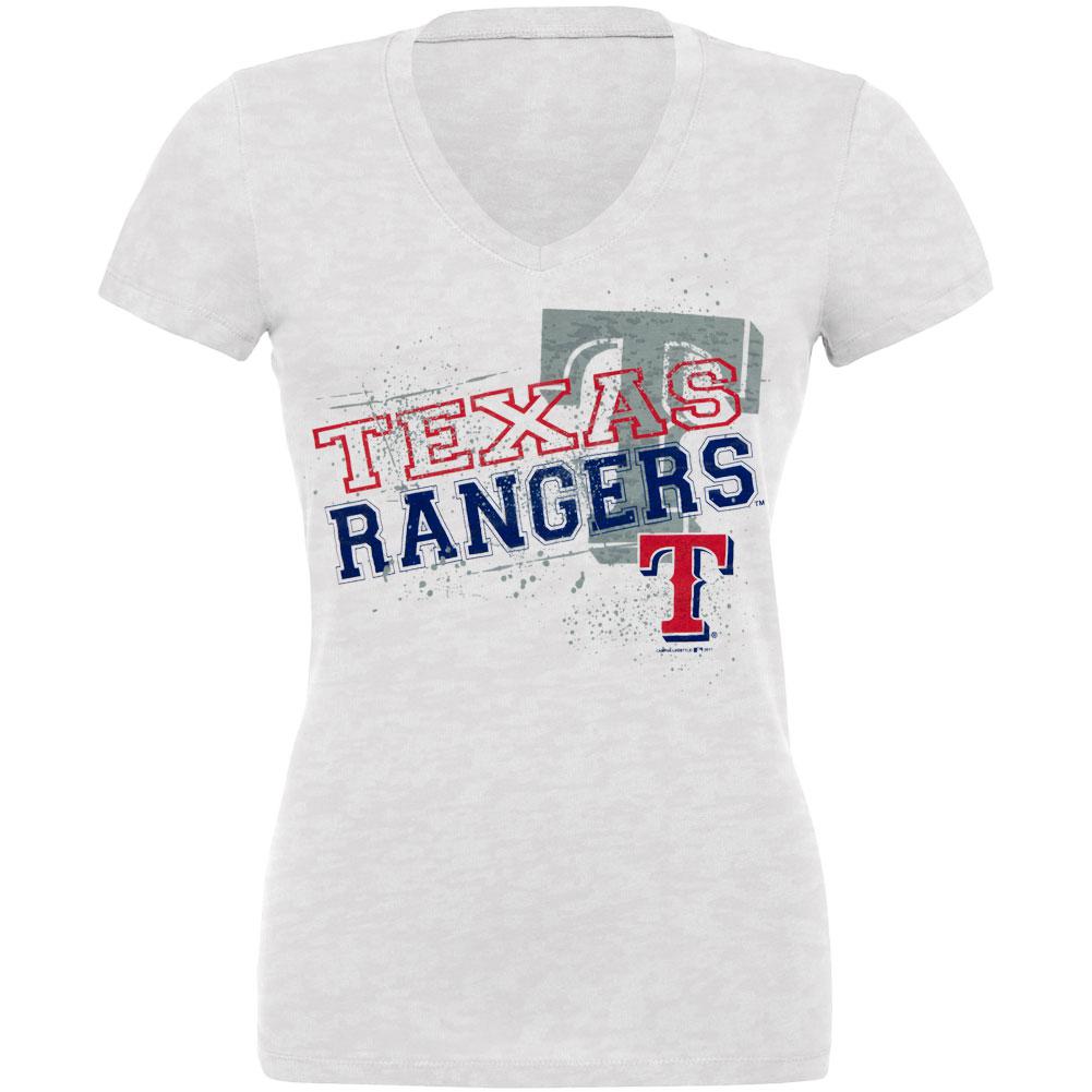 Texas Rangers - Splatter Juniors Burnout V-Neck T-Shirt Juniors T-Shirts Texas Rangers LG White 