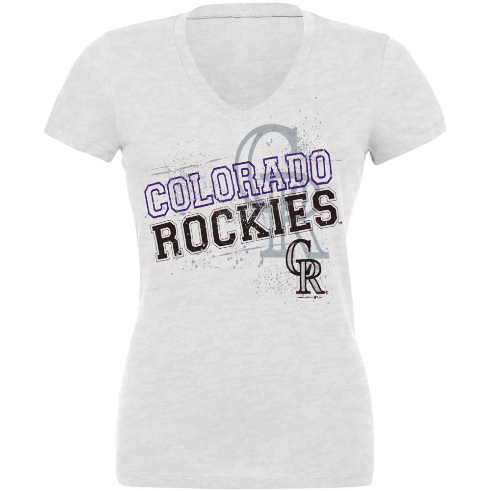 Colorado Rockies - Splatter Juniors Burnout V-Neck T-Shirt Juniors T-Shirts Colorado Rockies LG White 