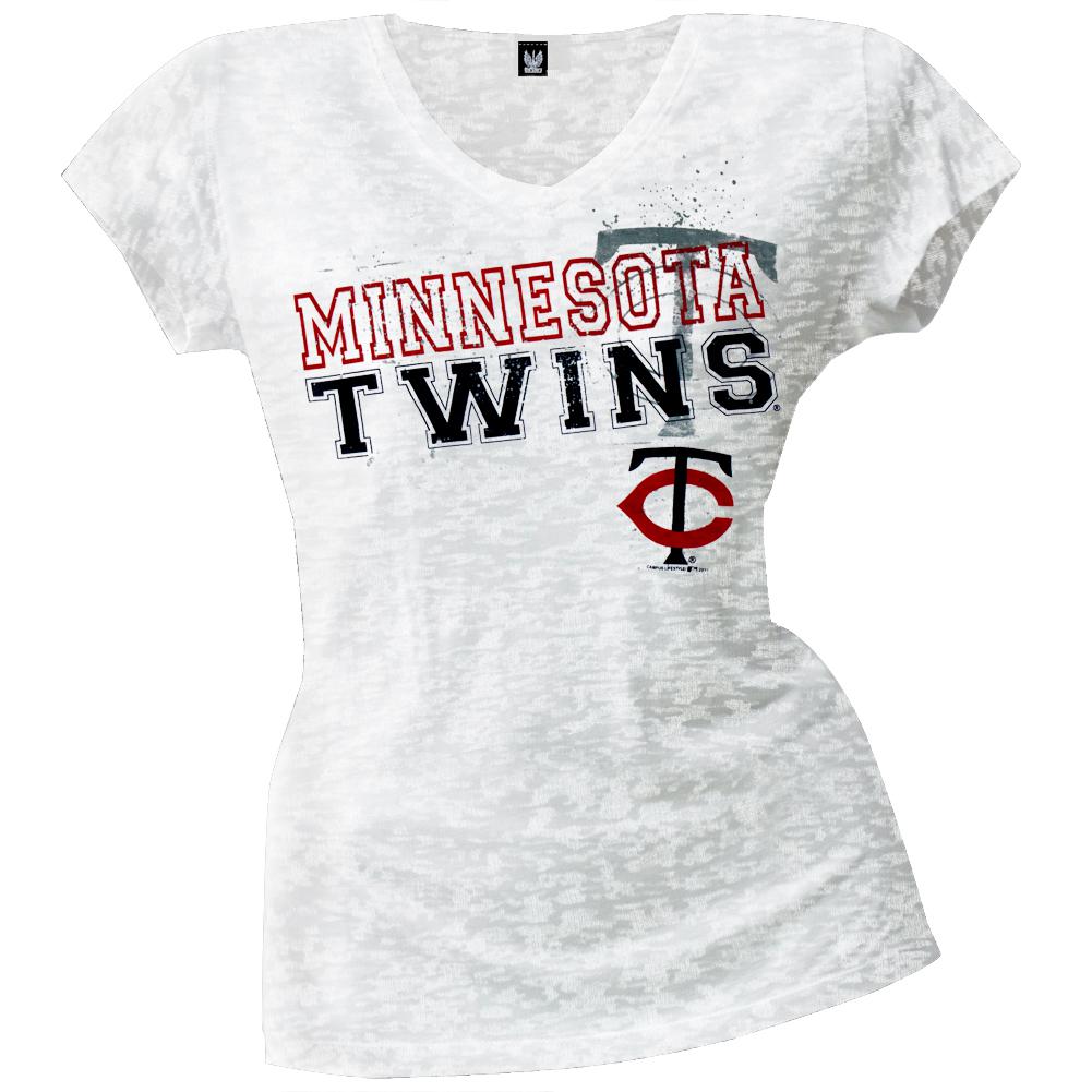 Minnesota Twins - Splatter Juniors Burnout V-Neck T-Shirt Juniors T-Shirts Minnesota Twins SM White 