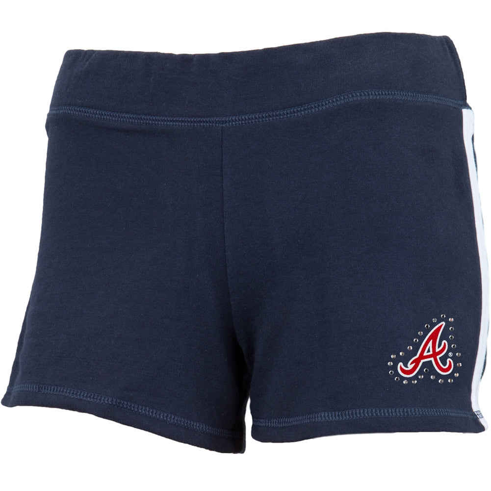 Atlanta Braves - Rhinestone Logo Girls Juvy Athletic Shorts Juvenile Shorts Atlanta Braves J6 Blue 