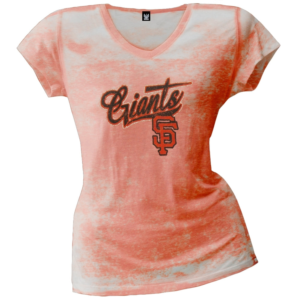 San Francisco Giants - Distressed Juniors Burnout T-Shirt Juniors T-Shirts San Francisco Giants LG Orange 