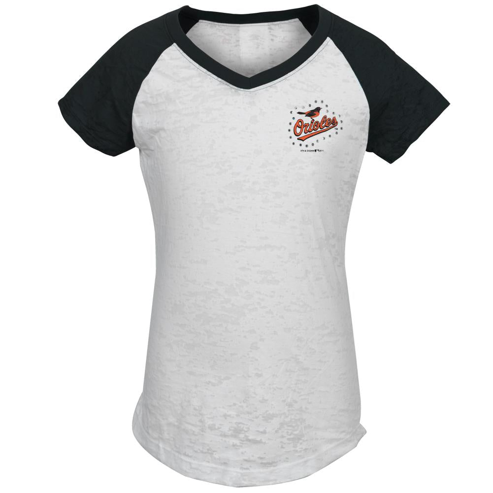 Baltimore Orioles - Rhinestone Girls Juvy Burnout Raglan Juvenile T-Shirts Baltimore Orioles J6 White 