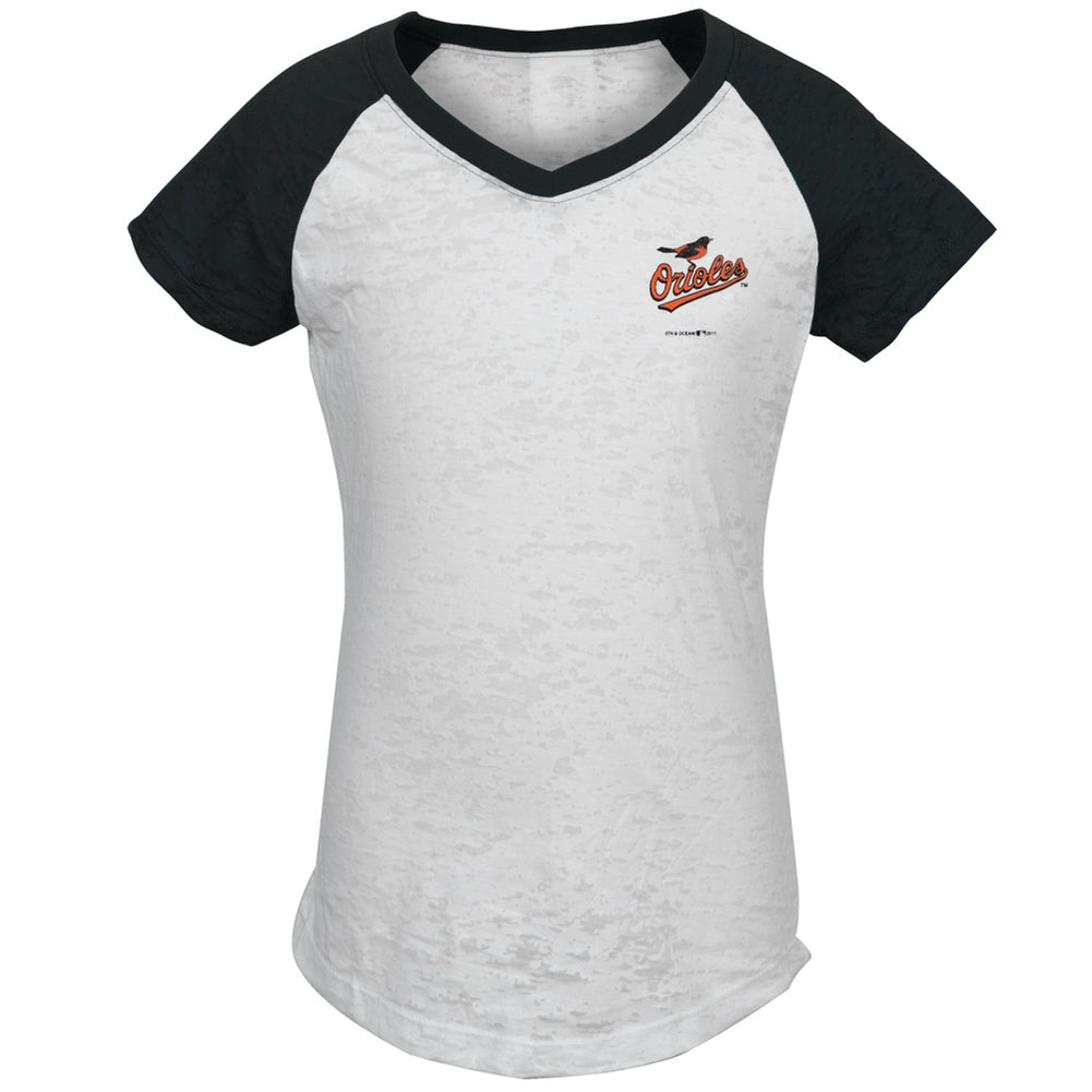 Baltimore Orioles - Logo #1 Girls Youth Burnout Raglan T-Shirt Youth T-Shirts Baltimore Orioles 20Y White 