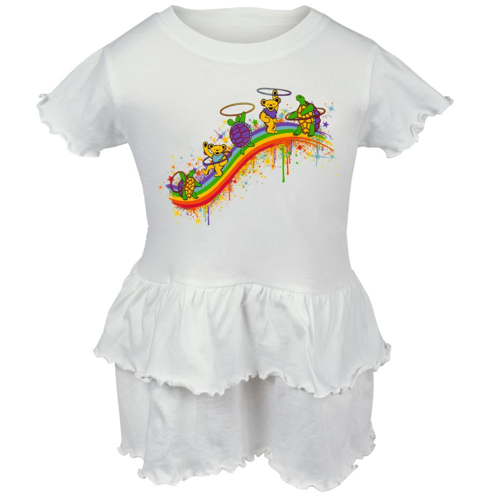 Grateful Dead - Rainbow Hoopers White Infant Romper Ruffle Dress Infant Rompers Grateful Dead   