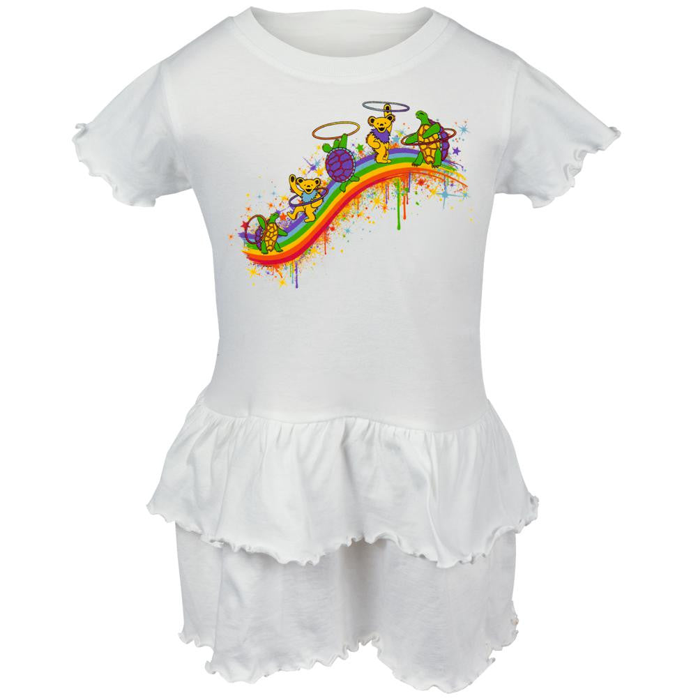 Grateful Dead - Rainbow Hoopers White Toddler Ruffle Dress Toddler Dresses Grateful Dead   