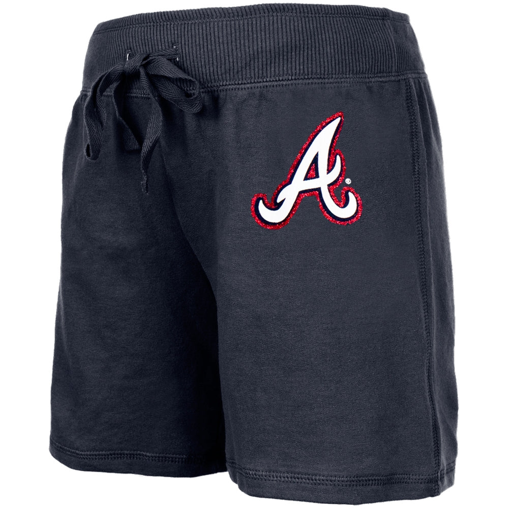 Atlanta Braves - Glitter Logo Girls Juvy Drawstring Shorts Juvenile Shorts Atlanta Braves J8 Blue 