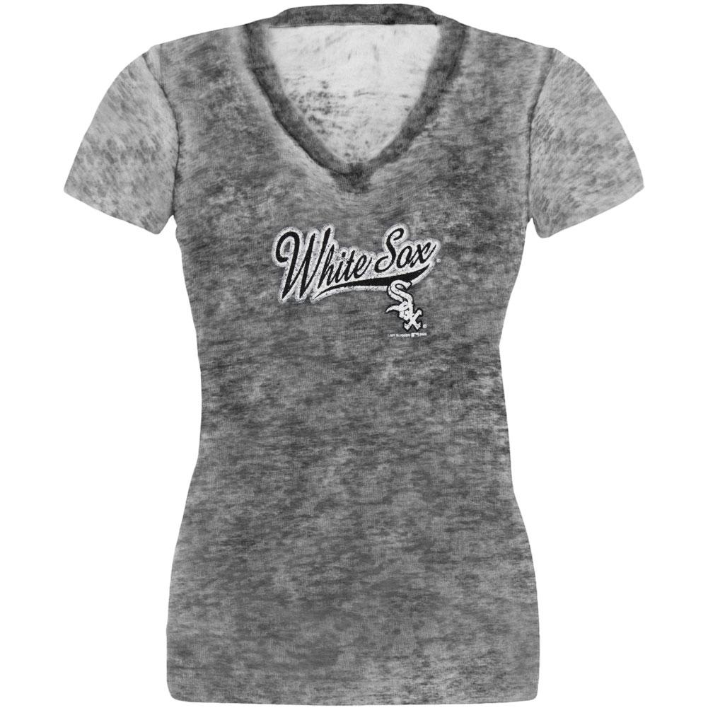 Chicago White Sox - Distressed Logo Juniors Burnout T-Shirt Juniors T-Shirts Chicago White Sox LG Grey 