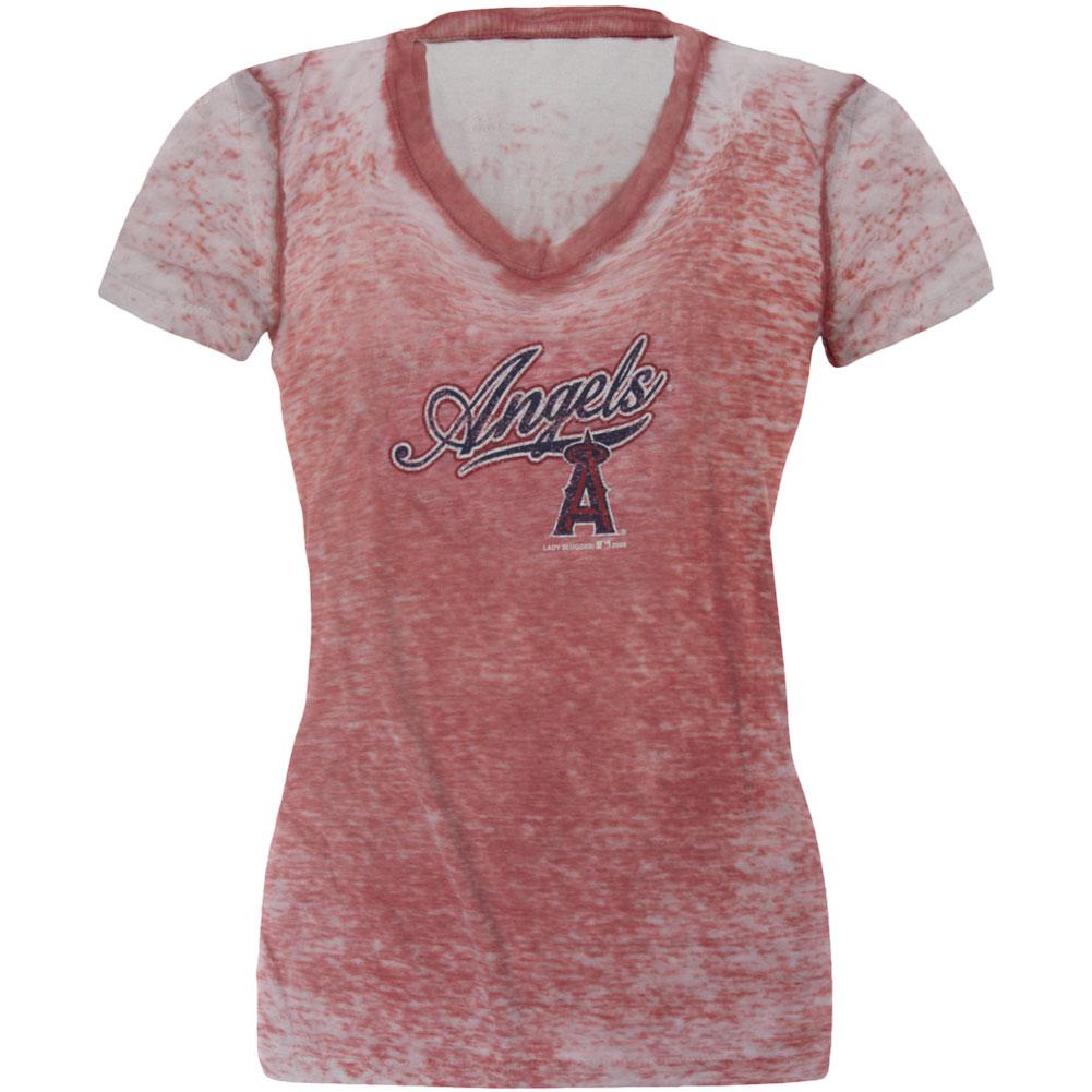 Los Angeles Angels - Distressed Logo Juniors Burnout T-Shirt Juniors T-Shirts Los Angeles Angels of Anaheim LG Pink 