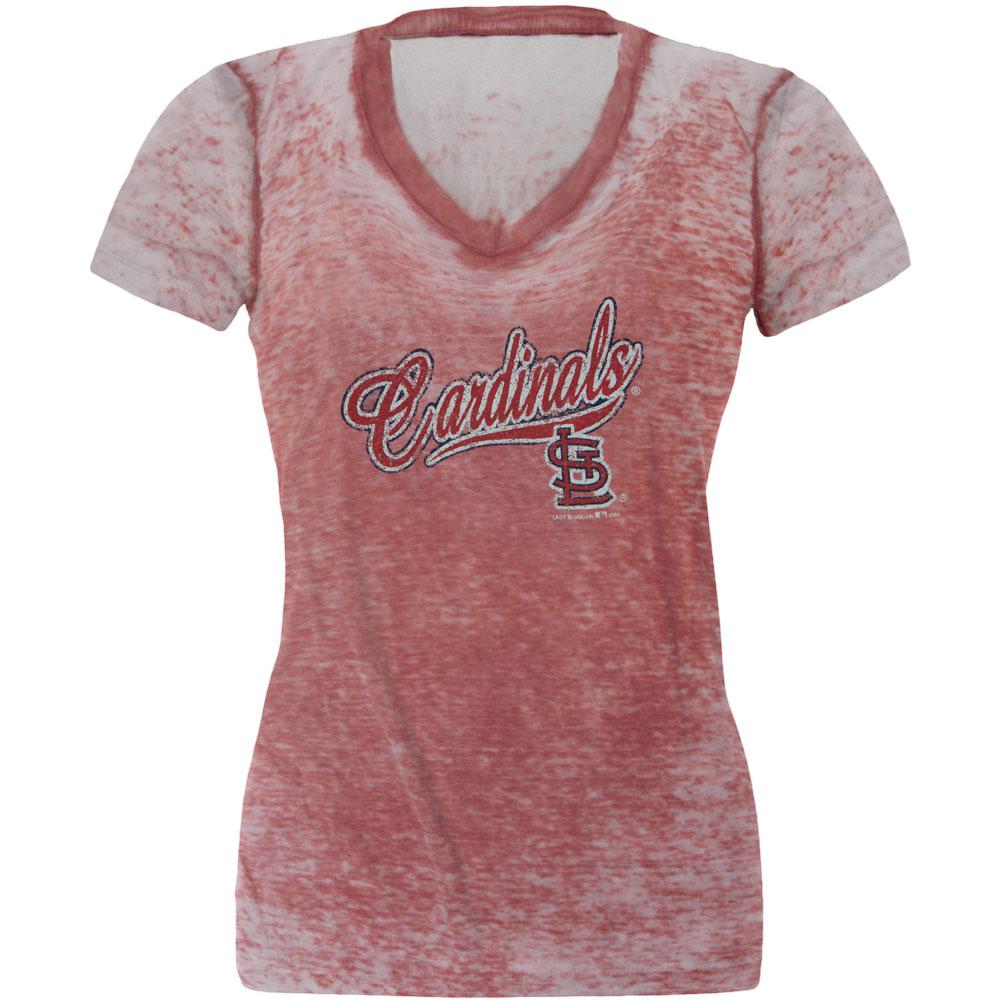 St. Louis Cardinals - Distressed Logo Juniors Burnout T-Shirt Juniors T-Shirts St. Louis Cardinals SM Red