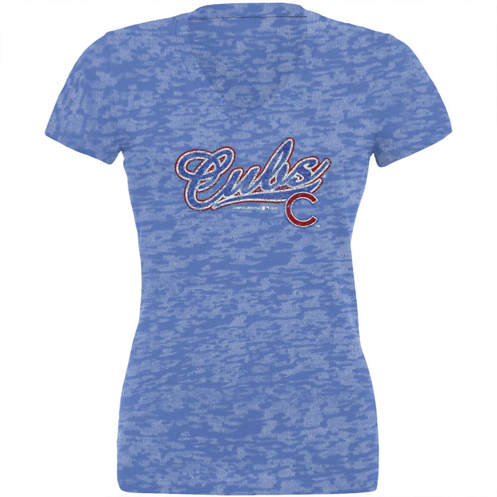 Chicago Cubs - Distressed Logo Juniors Burnout T-Shirt Juniors T-Shirts Chicago Cubs XL Blue 