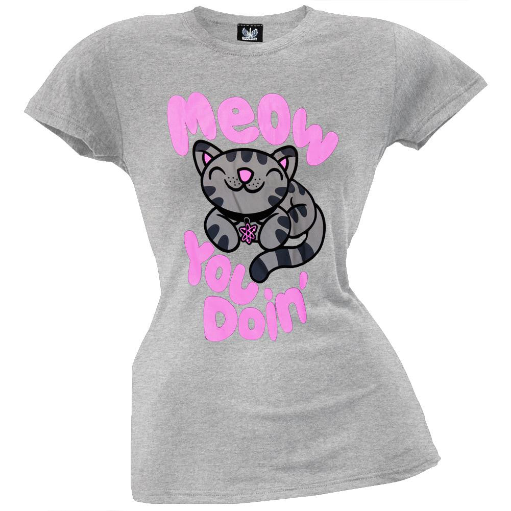 Big Bang Theory - Meow You Doin' Grey Womens Juniors T Shirt Juniors T-Shirts Big Bang Theory SM Grey