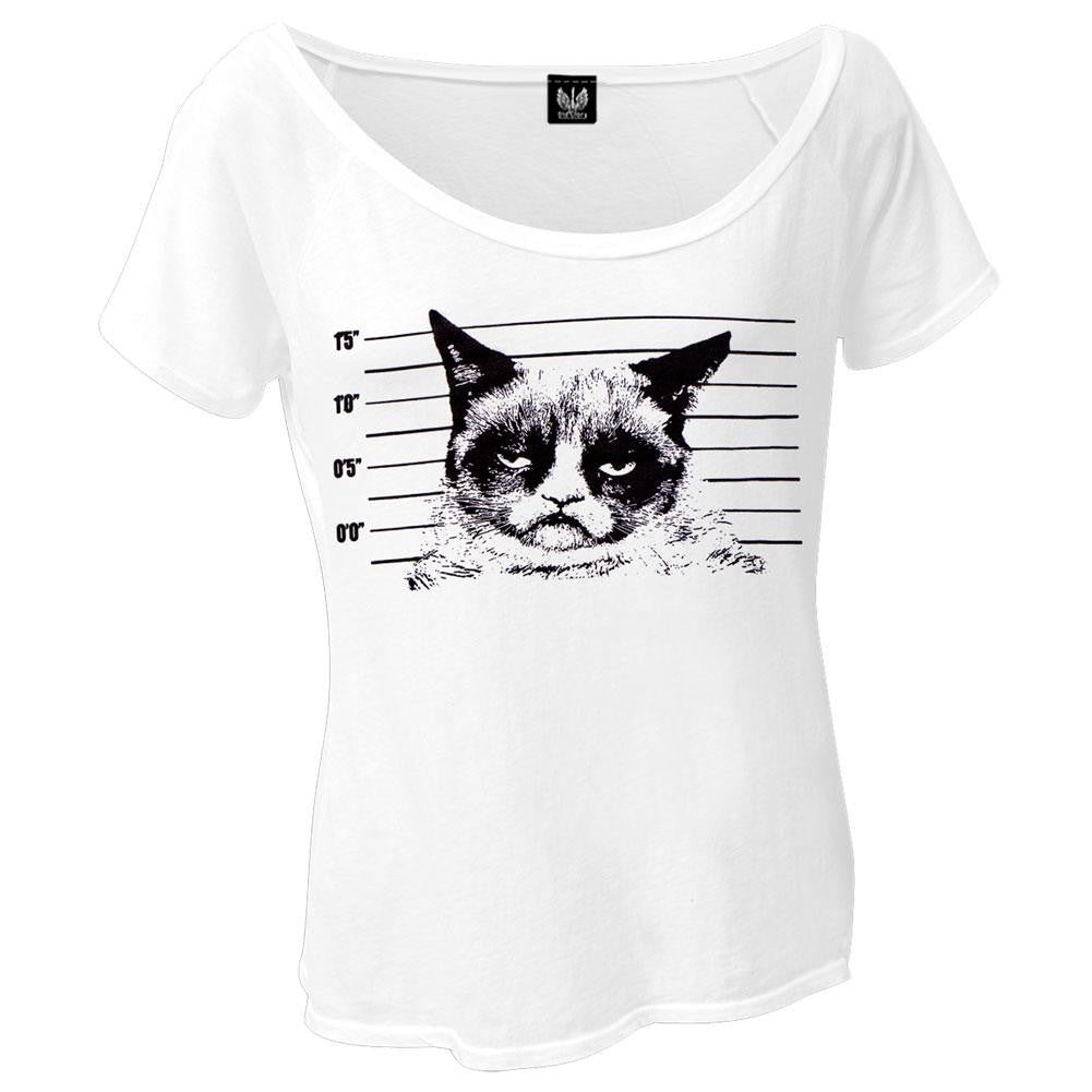 Grumpy Cat - Mug Shot Womens Juniors Dolman T Shirt Juniors T-Shirts Grumpy Cat LG White