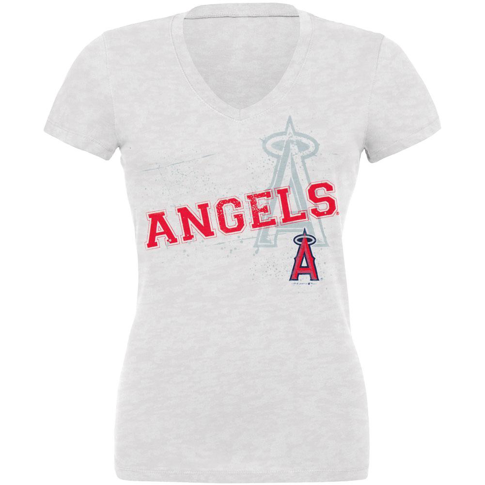 Los Angeles Angels - Splatter Juniors Burnout V-Neck T-Shirt Juniors T-Shirts Los Angeles Angels of Anaheim LG White 