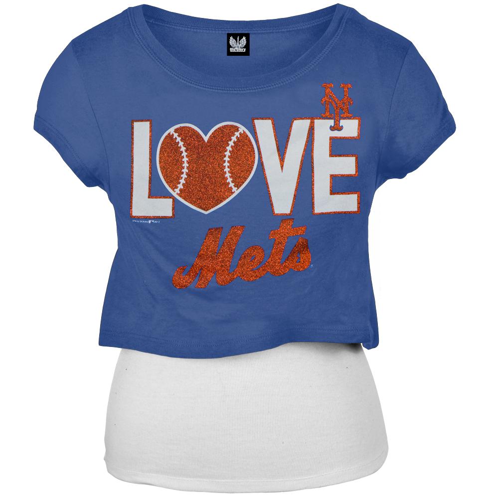 New York Mets - Glitter Love Girls Youth T-Shirt w/Tank Youth T-Shirts New York Mets 14 Blue 