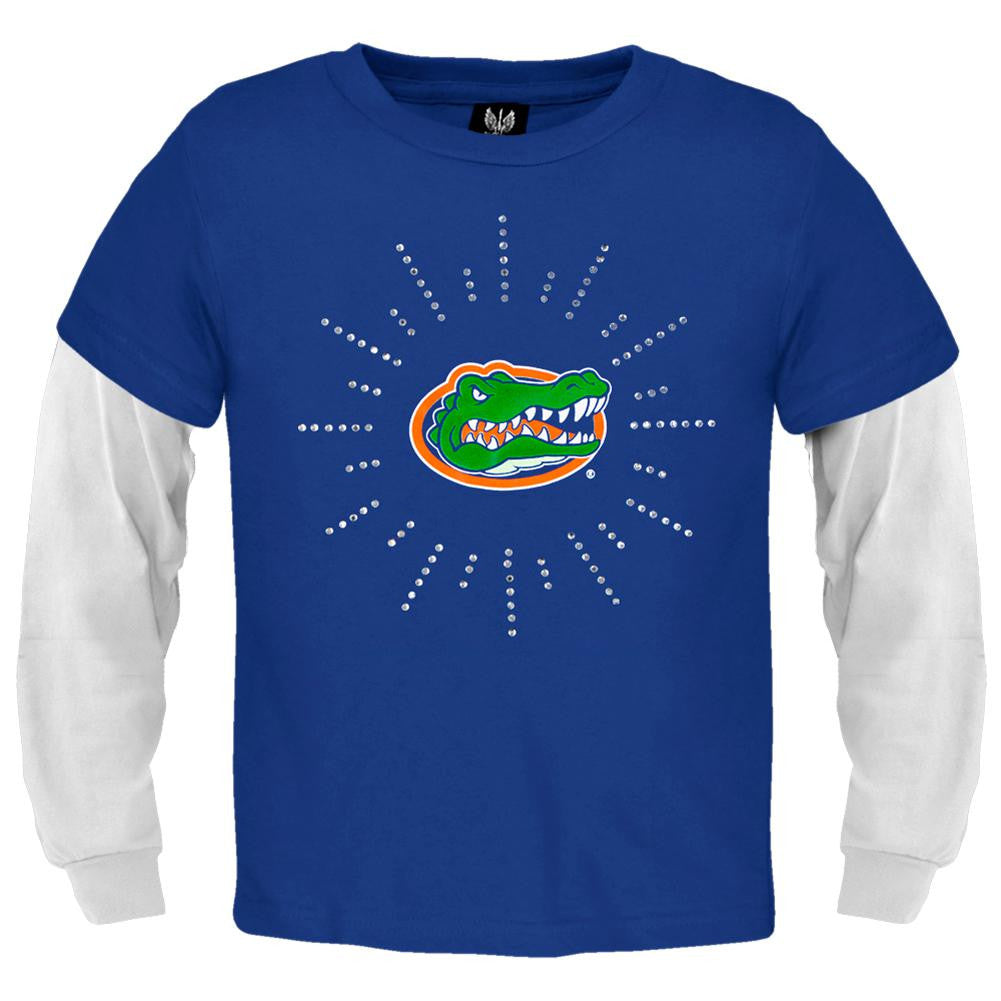 Florida Gators - Rhinestone Ray Logo Girls Youth 2fer Long Sleeve T-Shirt Youth Long Sleeves Florida Gators   