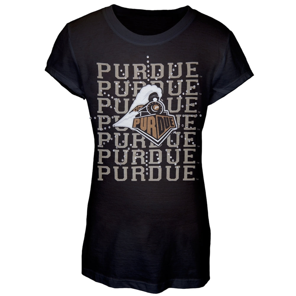 Purdue Boilermakers - Rhinestone Ray Logo Girls Juvy T-Shirt Juvenile T-Shirts Purdue Boilermakers J7 Black 