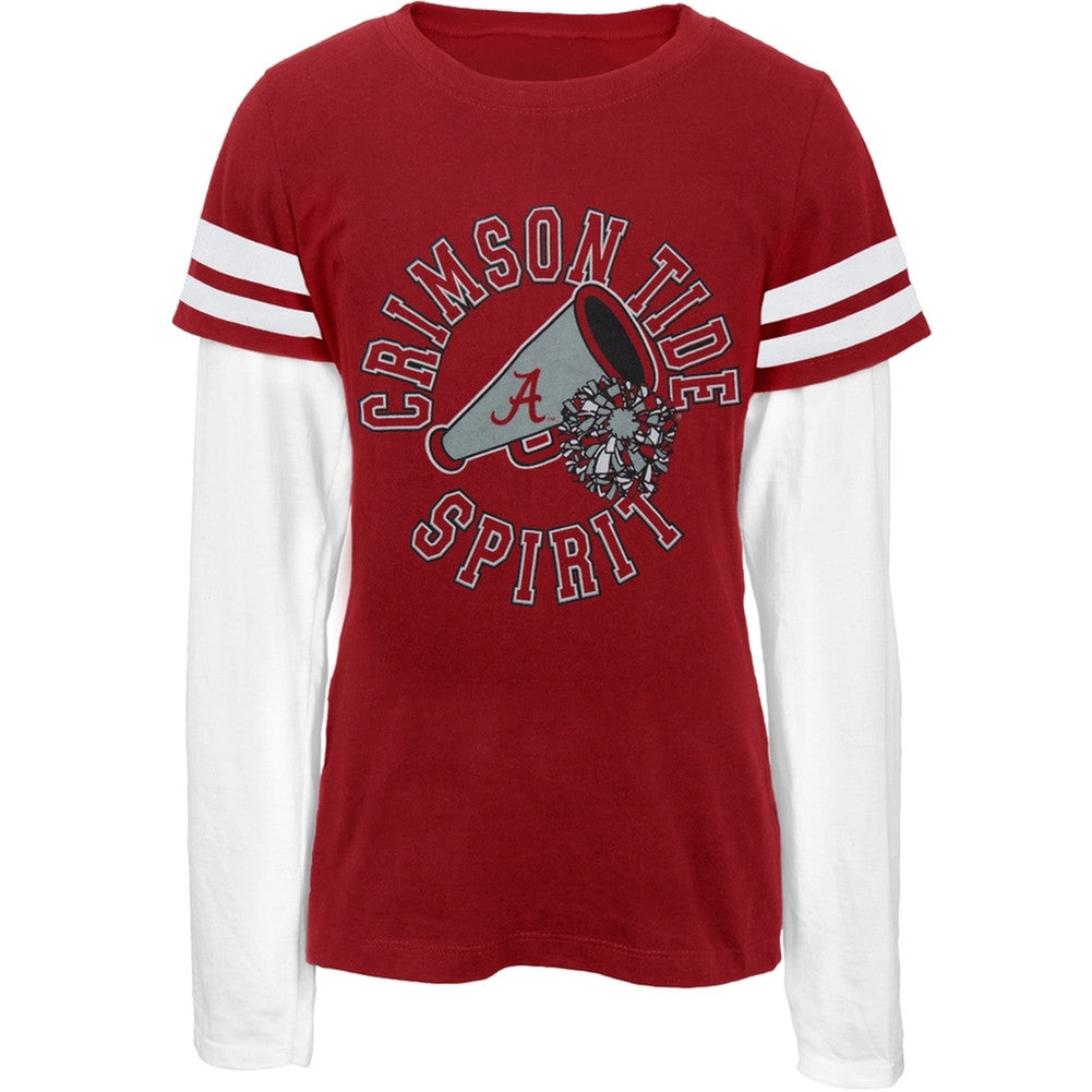 Alabama - Spirit Game Day Stripes Girls Juvy 2fer Long Sleeve T-Shirt Juvenile Long Sleeves Alabama Crimson Tide   