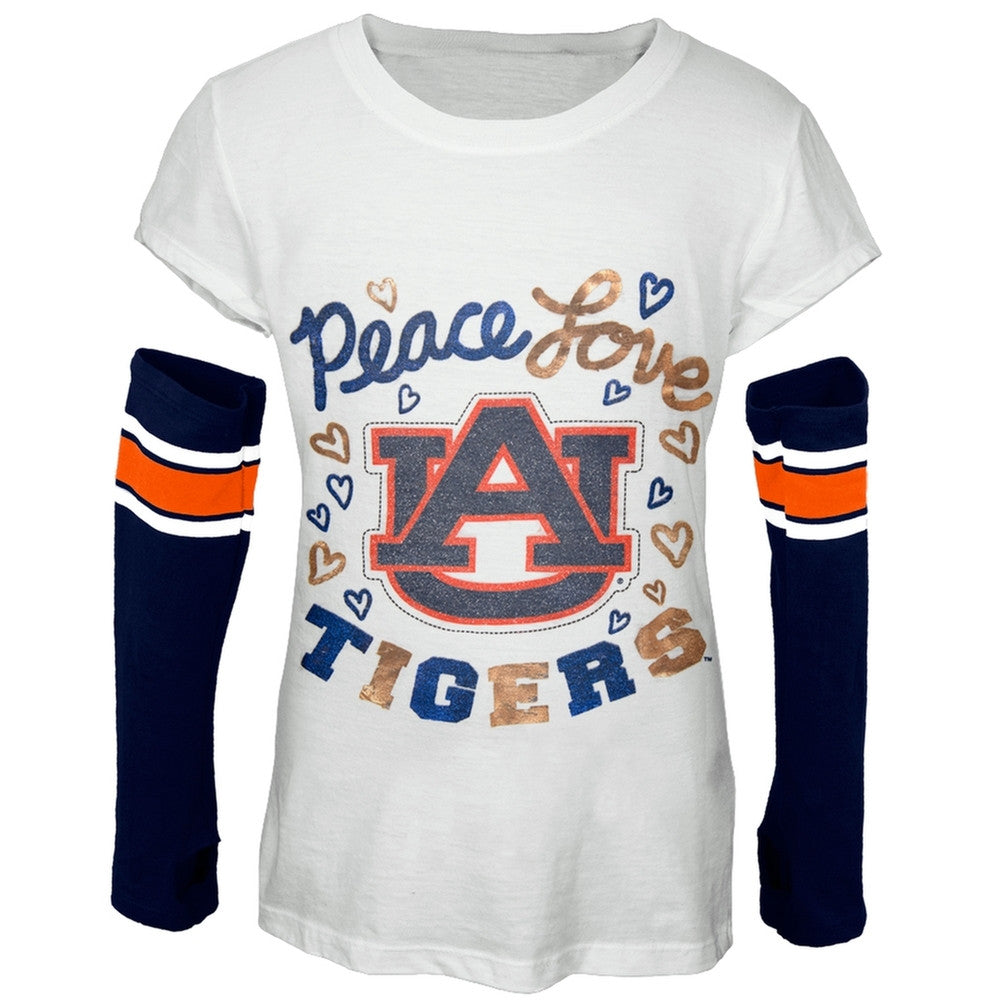 Auburn Tigers - Peace Glitter Logo Girls Juvy T-Shirt w/Detached Sleeves Juvenile Long Sleeves Auburn Tigers   
