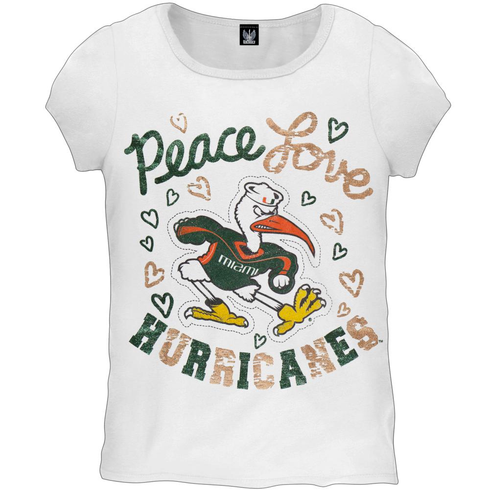 Miami Hurricanes - Peace Glitter Logo Girls Juvy T-Shirt Juvenile T-Shirts Miami Hurricanes J6 White