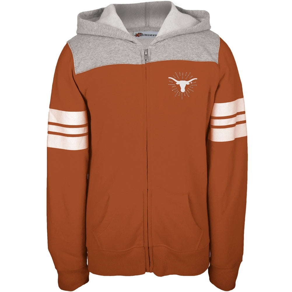 Texas Longhorns - Rhinestone Rays Logo Girls Juvy Zip Hoodie Juvenile Hoodies Texas Longhorns J6 Orange 