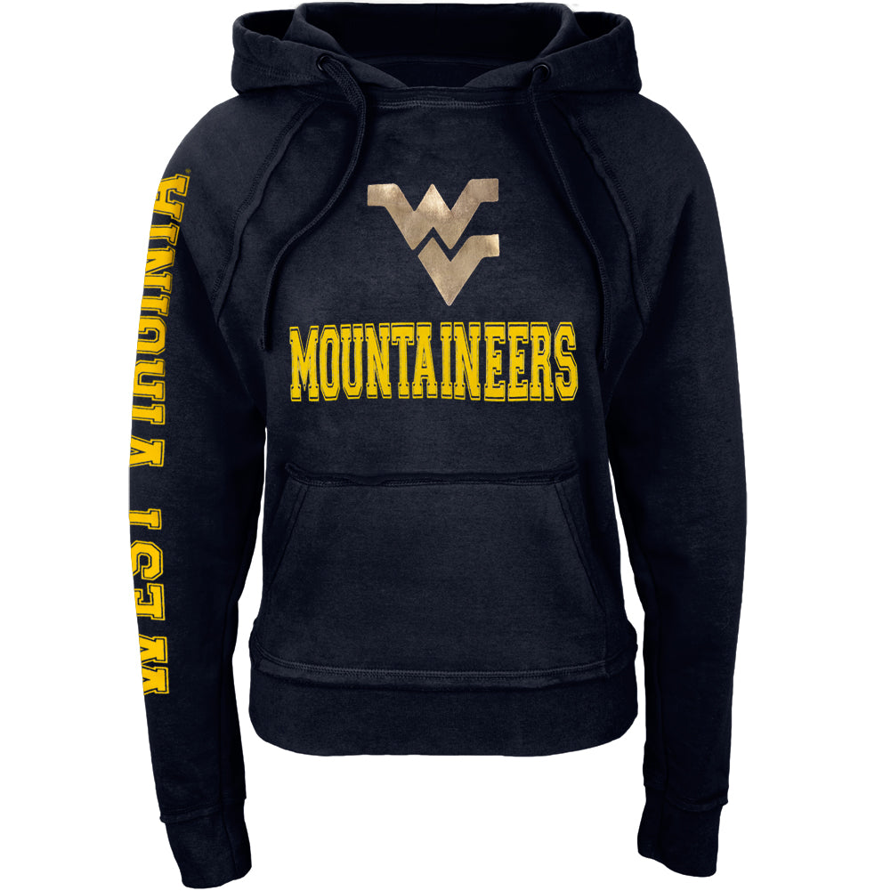 West Virginia Mountaineers - Foil Logo Juniors Pullover Hoodie Juniors Hoodies West Virginia Mountaineers LG Dark Blue 