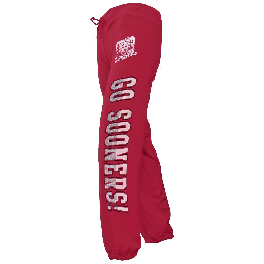 Oklahoma Sooners - Glitter Go Logo Girls Juvy Sweatpants Juvenile Sweatpants Oklahoma Sooners J6 Red 