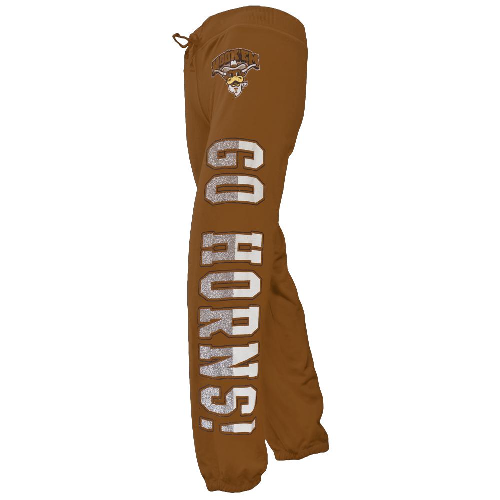 Texas Longhorns - Glitter Go Logo Girls Juvy Drawstring Sweatpants Juvenile Sweatpants Texas Longhorns J6 Brown 