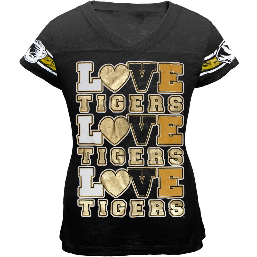 Missouri Tigers - Foil Love Girls Juvy Burnout T-Shirt Juvenile T-Shirts Missouri Tigers   