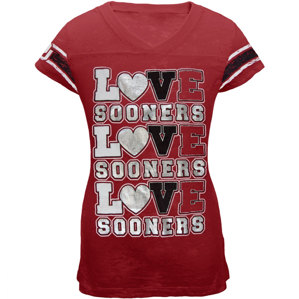 Oklahoma Sooners - Foil Love Girls Youth Burnout T-Shirt Youth T-Shirts Oklahoma Sooners 12 Red 