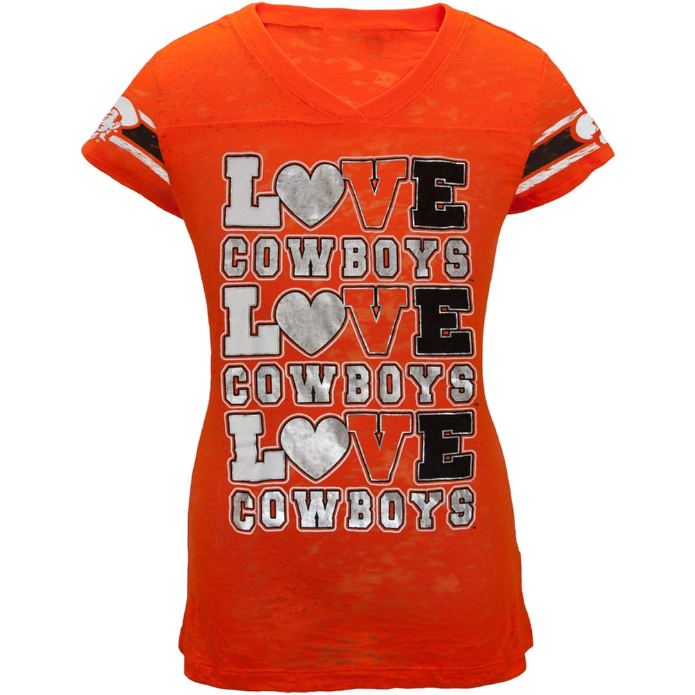 Oklahoma State Cowboys - Foil Love Girls Youth Burnout T-Shirt Youth T-Shirts Oklahoma State Cowboys 12 Orange 
