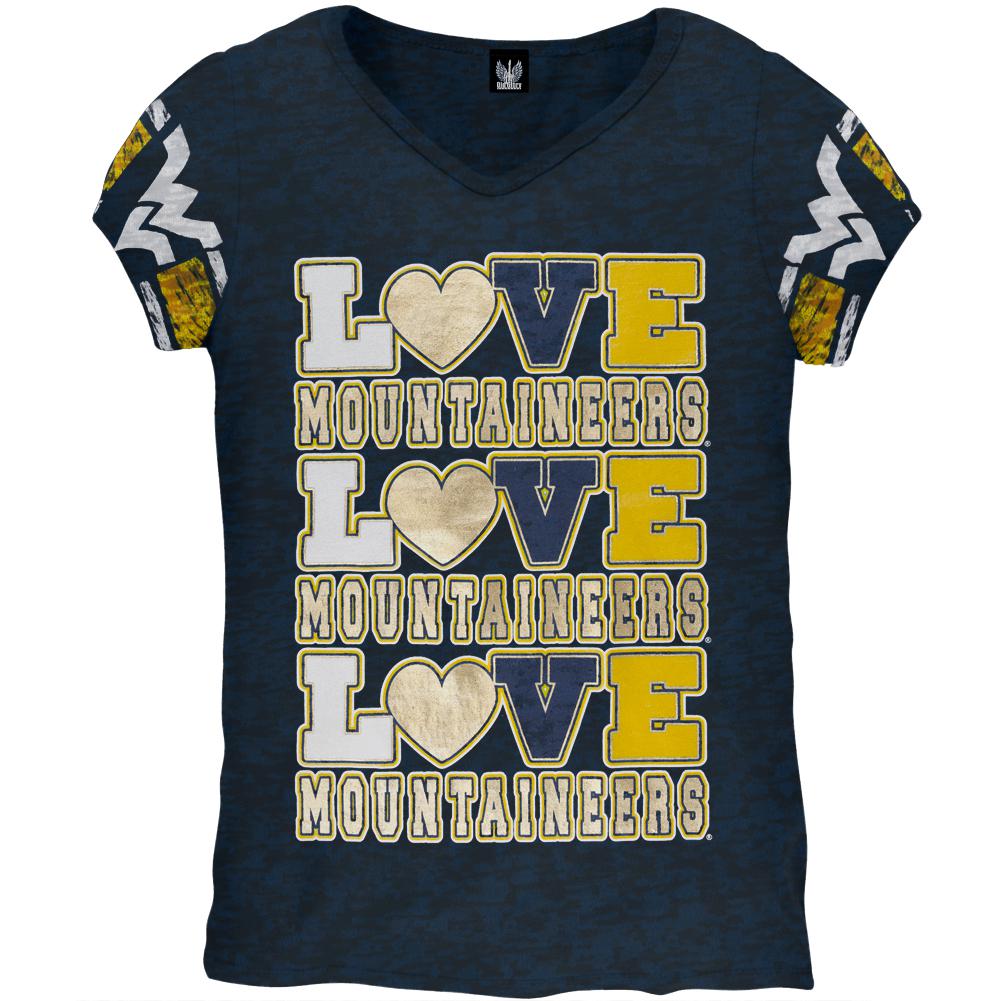 West Virginia Mountaineers - Foil Love Girls Youth Burnout T-Shirt Youth T-Shirts West Virginia Mountaineers 12 Blue 