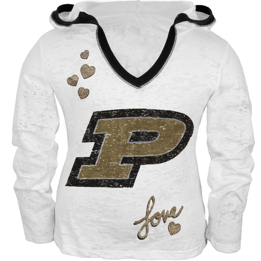 Purdue Boilermakers - Girls Juvy Burnout Hooded Long Sleeve T-Shirt Juvenile Long Sleeves Purdue Boilermakers J6 White 